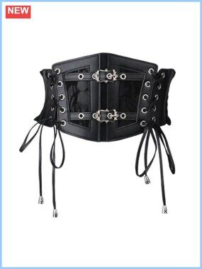 Vintage Faux Leather Corset Belt Underbust Wide Elastic Waist Belt